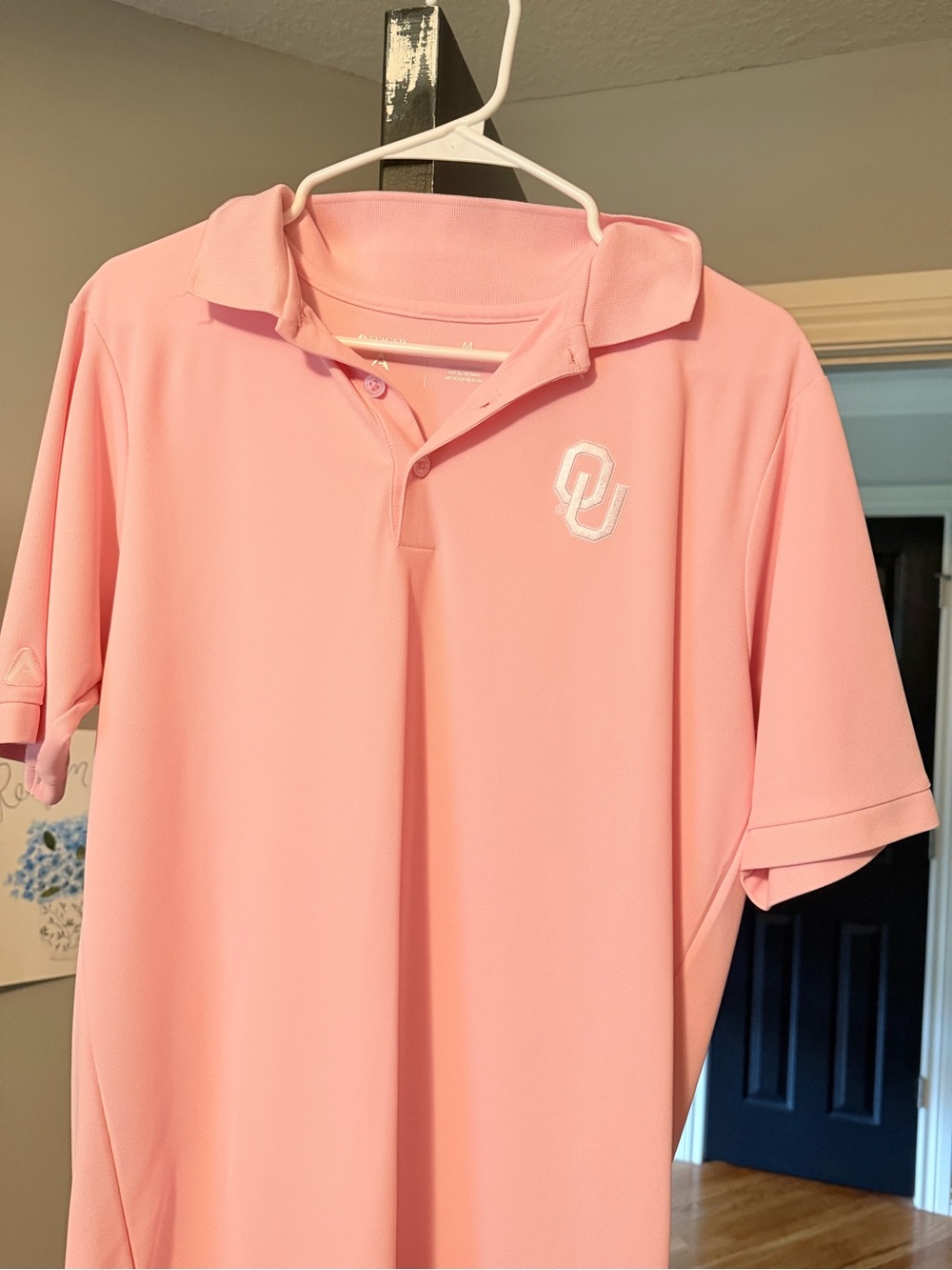 Antigua Men's Polo Shirt in Light Pink with White OU Logo